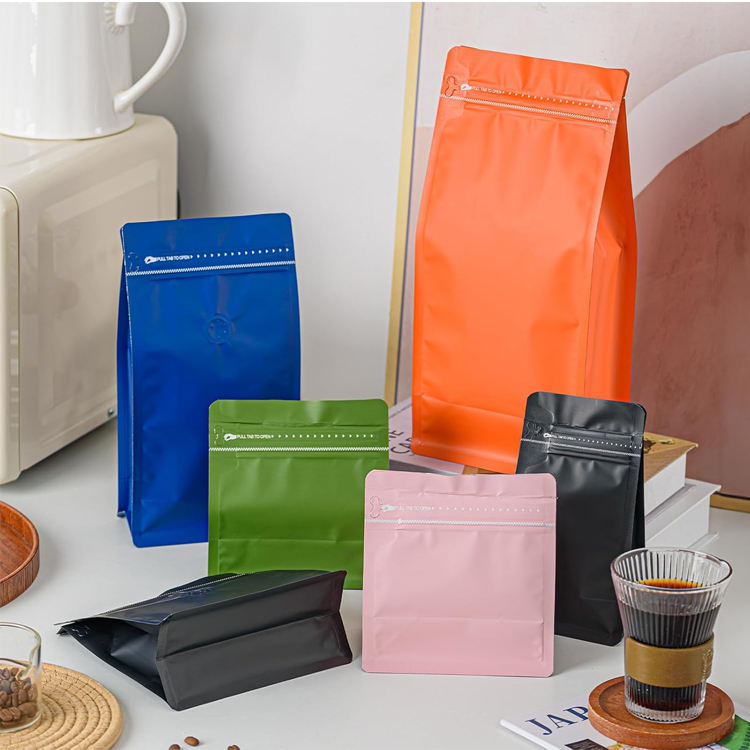 Kaffeeverpackung 340g Flachbodenbeutel mit Ventil und Reißverschluss