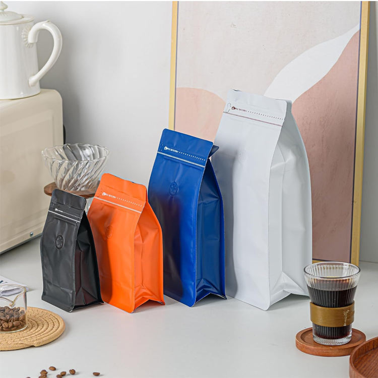 Kaffeeverpackung 340g Flachbodenbeutel mit Ventil und Reißverschluss