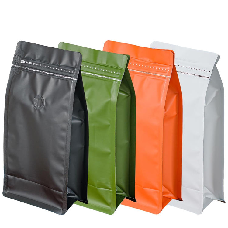 Kaffeeverpackung 340g Flachbodenbeutel mit Ventil und Reißverschluss