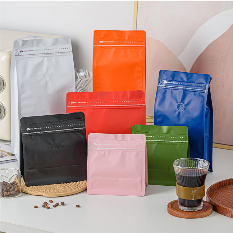 Kaffeeverpackung 340g Flachbodenbeutel mit Ventil und Reißverschluss