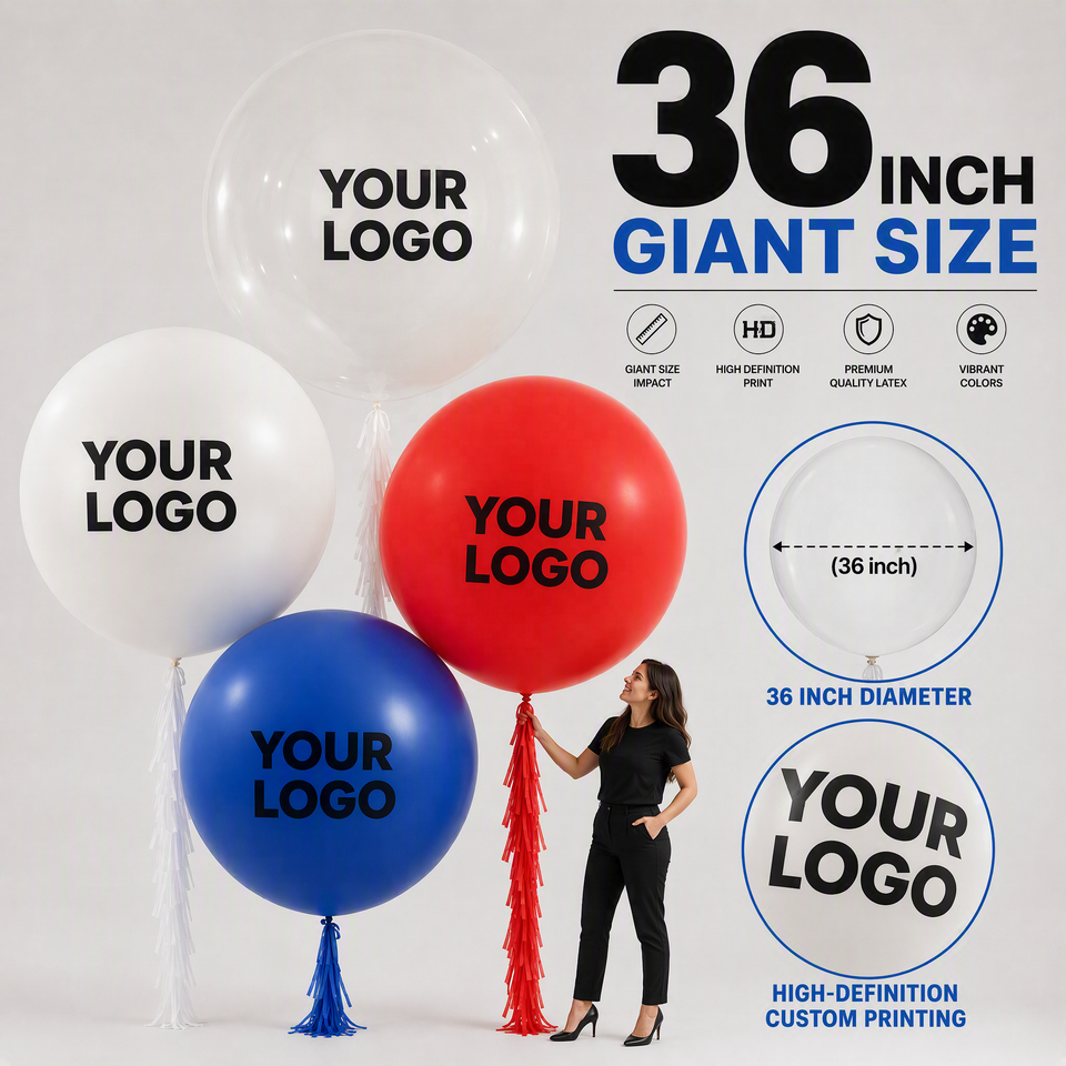 Riesen-Luftballon 90 cm Transparent mit individuellem Logo-Druck