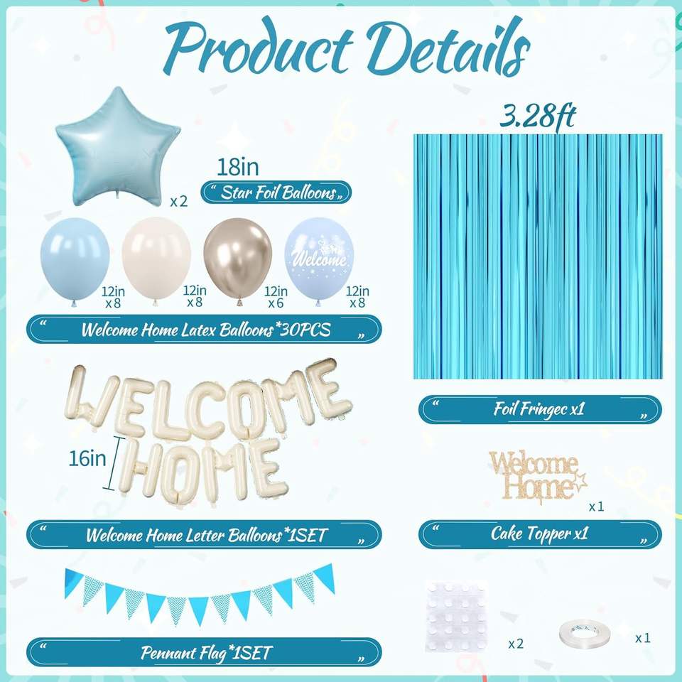 Partyballon-Deko-Set mit Willkommens-Folienballon & Fransen-Vorhang
