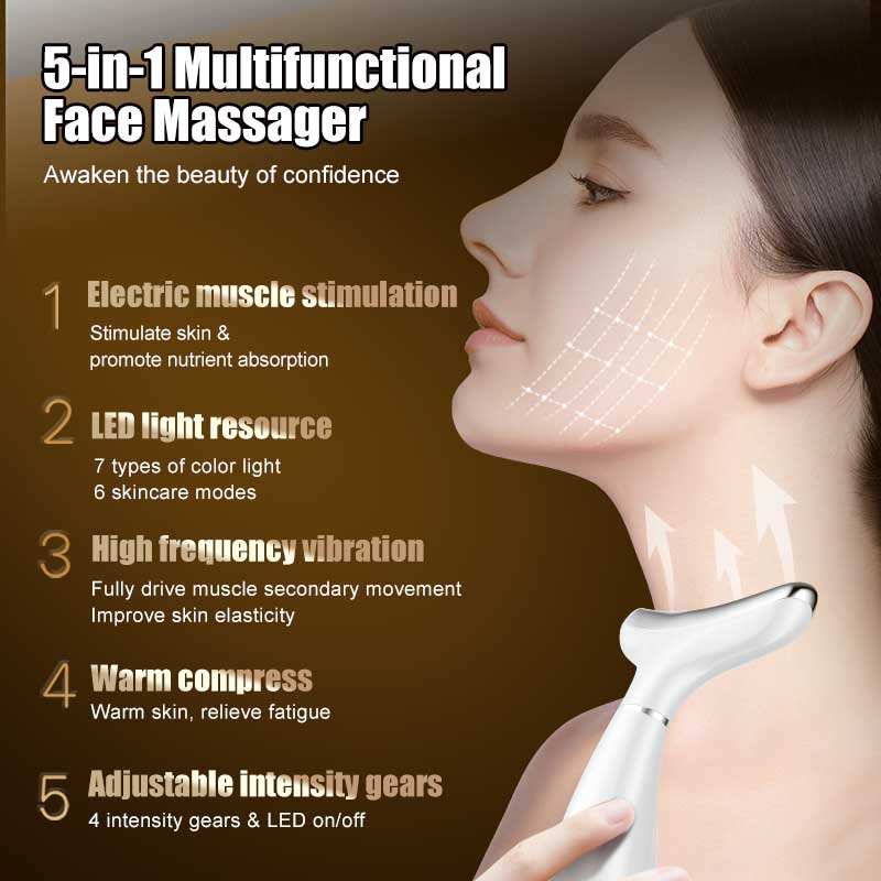 5-in-1 Gesichtsmassagegerät mit EMS, Vibration & 7-Farben-Licht