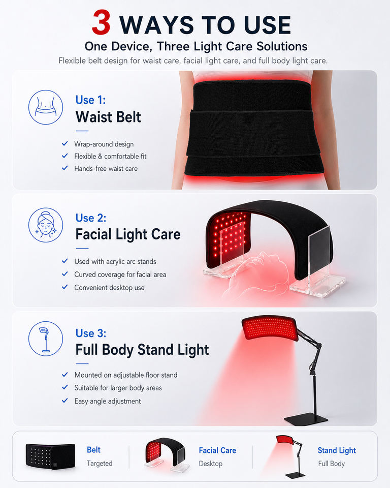 LED-Lichttherapie-Gürtel 168 LEDs 660nm 850nm 470nm für Körper & Haut