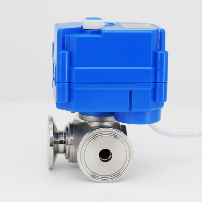 Vanne à boisseau sphérique électrique 3 voies mini, inox 304/316L, IP67