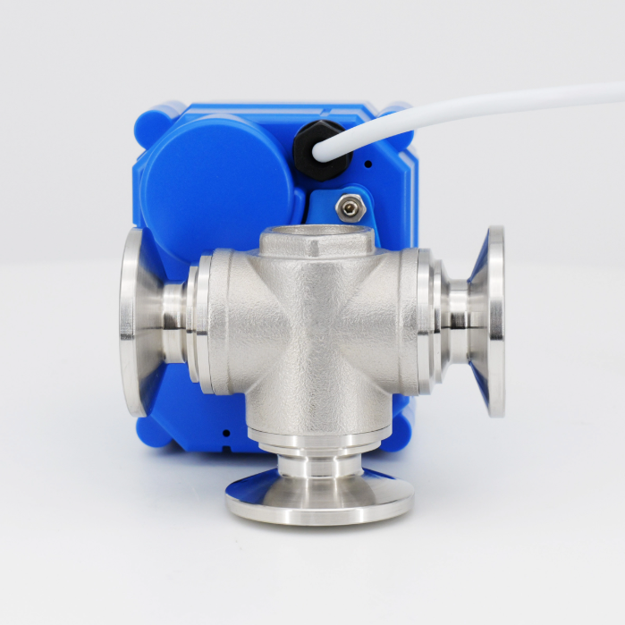 Vanne à boisseau sphérique électrique 3 voies mini, inox 304/316L, IP67