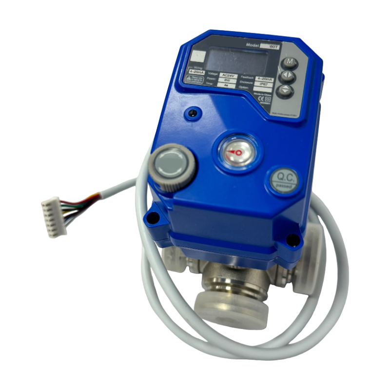 Vanne à bille motorisée 3 voies OEM avec raccord tri-clamp, 304/316, actionneur électrique