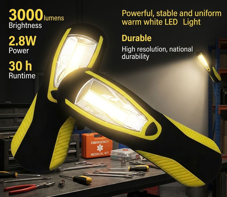 Luz de trabajo LED COB de 3W, magnética, impermeable IP65, con baterías AA
