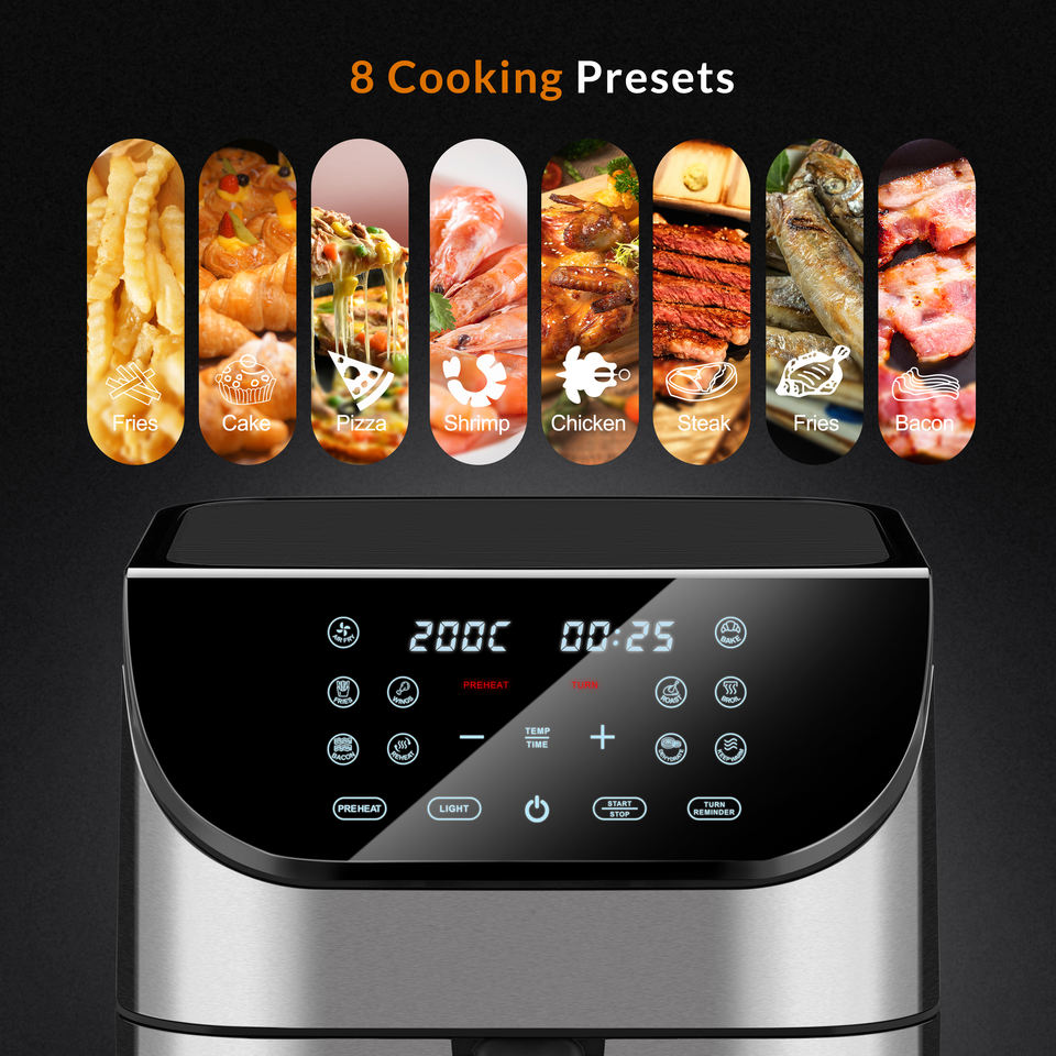 Freidora de Aire 1800W 8L con Pantalla Táctil para Cocina Comercial