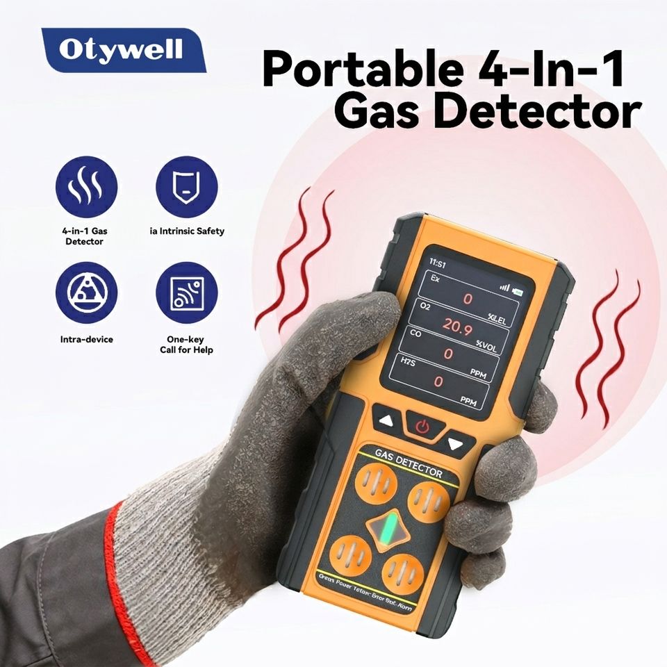 Detector de Gas Portátil 4 en 1 Recargable IP65 con Pantalla LCD