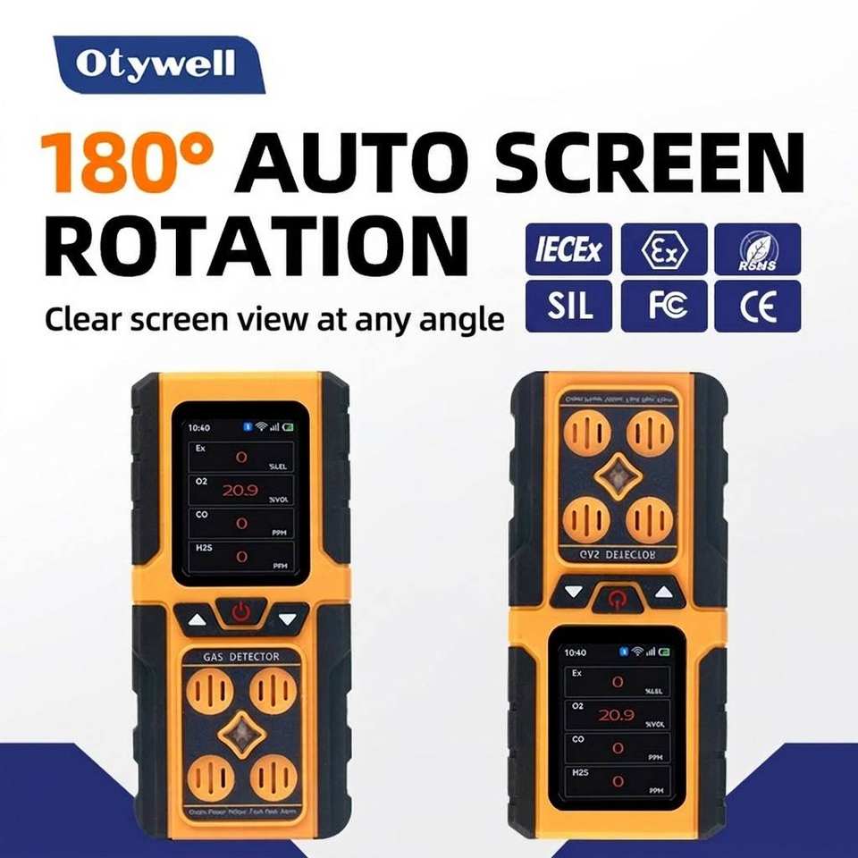 Detector de Gas Portátil 4 en 1 Recargable IP65 con Pantalla LCD