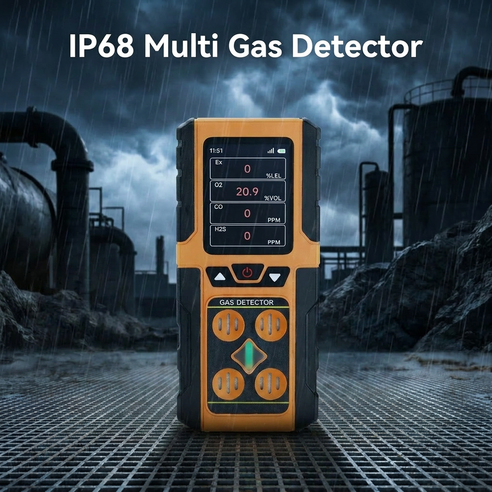 Detector de Gas Portátil 4 en 1 Recargable IP65 con Pantalla LCD