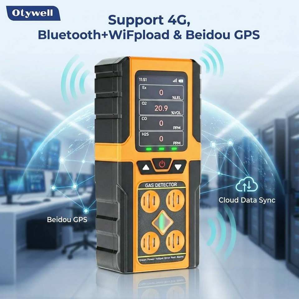 Detector de Gas Portátil 4 en 1 Recargable IP65 con Pantalla LCD