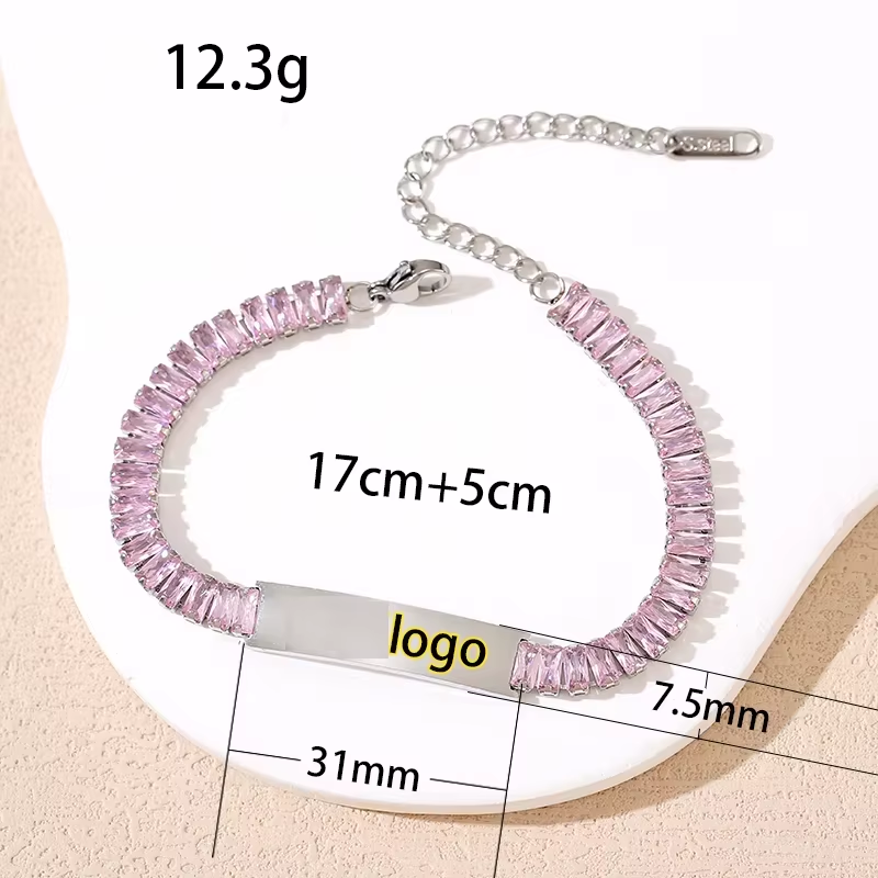 高品質18Kゴールドプレート ステンレス製 ジルコニア長方形チャームブレスレット ユニセックスカップル向け
