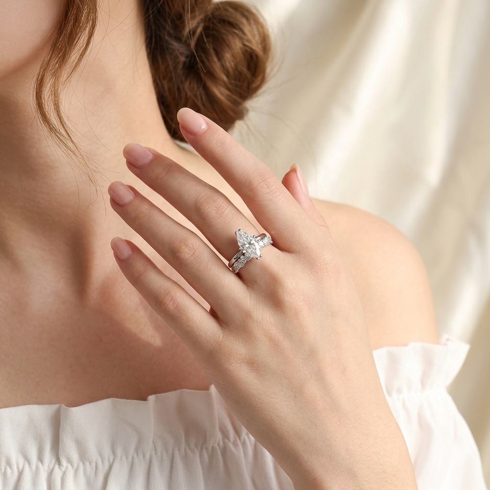 モアサナイト オープンエタニティリング 2点セット 婚約指輪 マーキーズカット VVS1 3ct シルバー