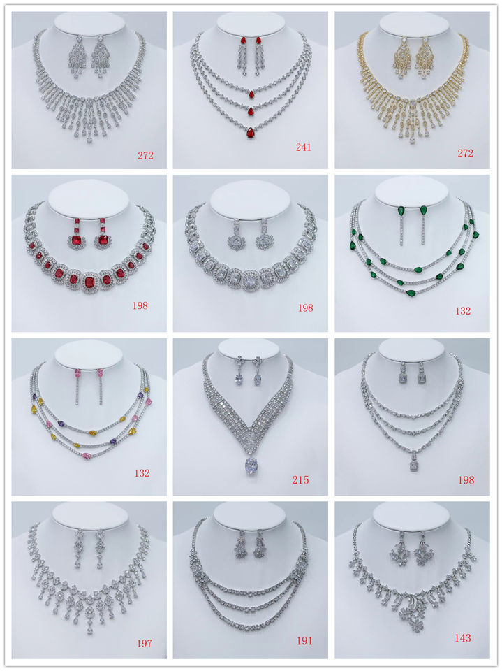 18Kゴールドカラーウェディングジュエリーセット 環境に優しい銅製 花嫁アクセサリー ネックレス＆イヤリング＆リング