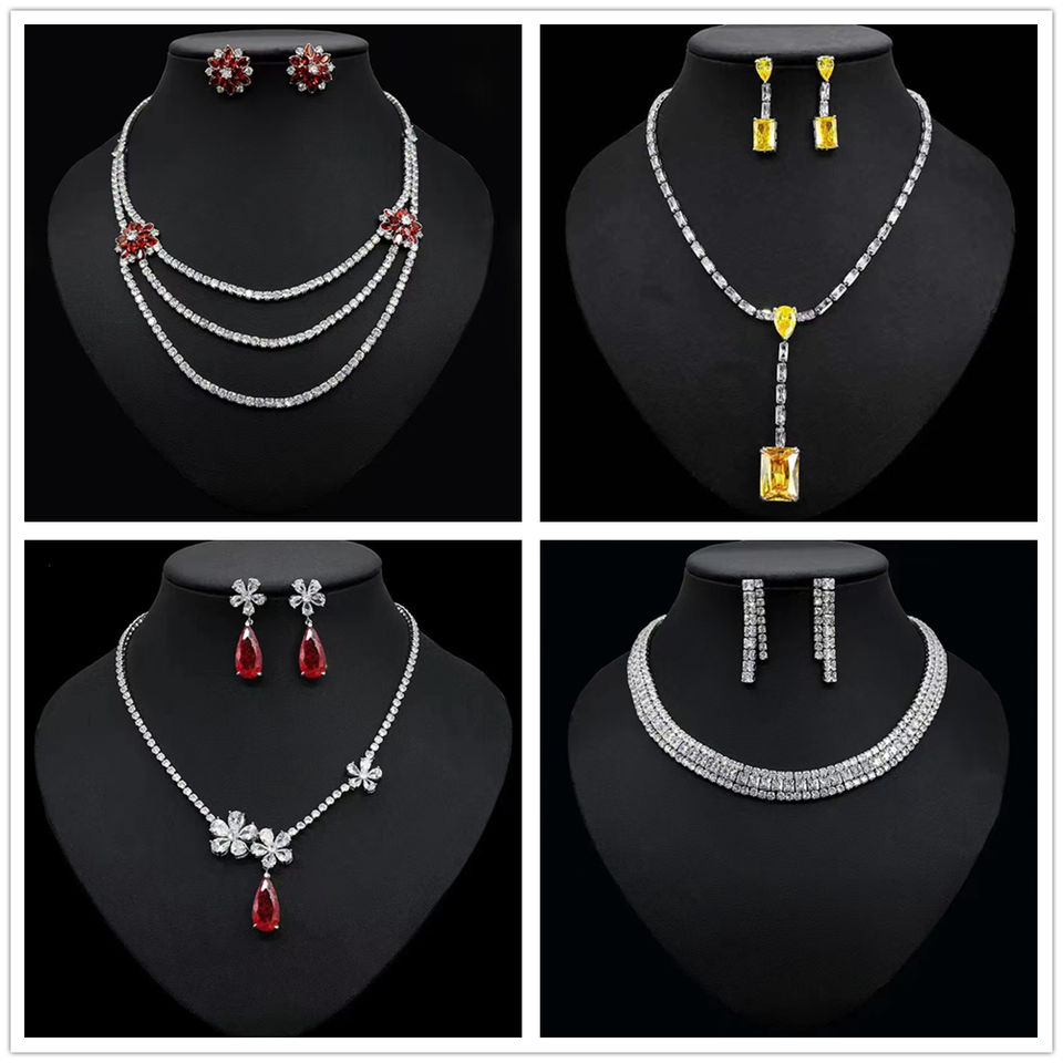 18Kゴールドカラーウェディングジュエリーセット 環境に優しい銅製 花嫁アクセサリー ネックレス＆イヤリング＆リング