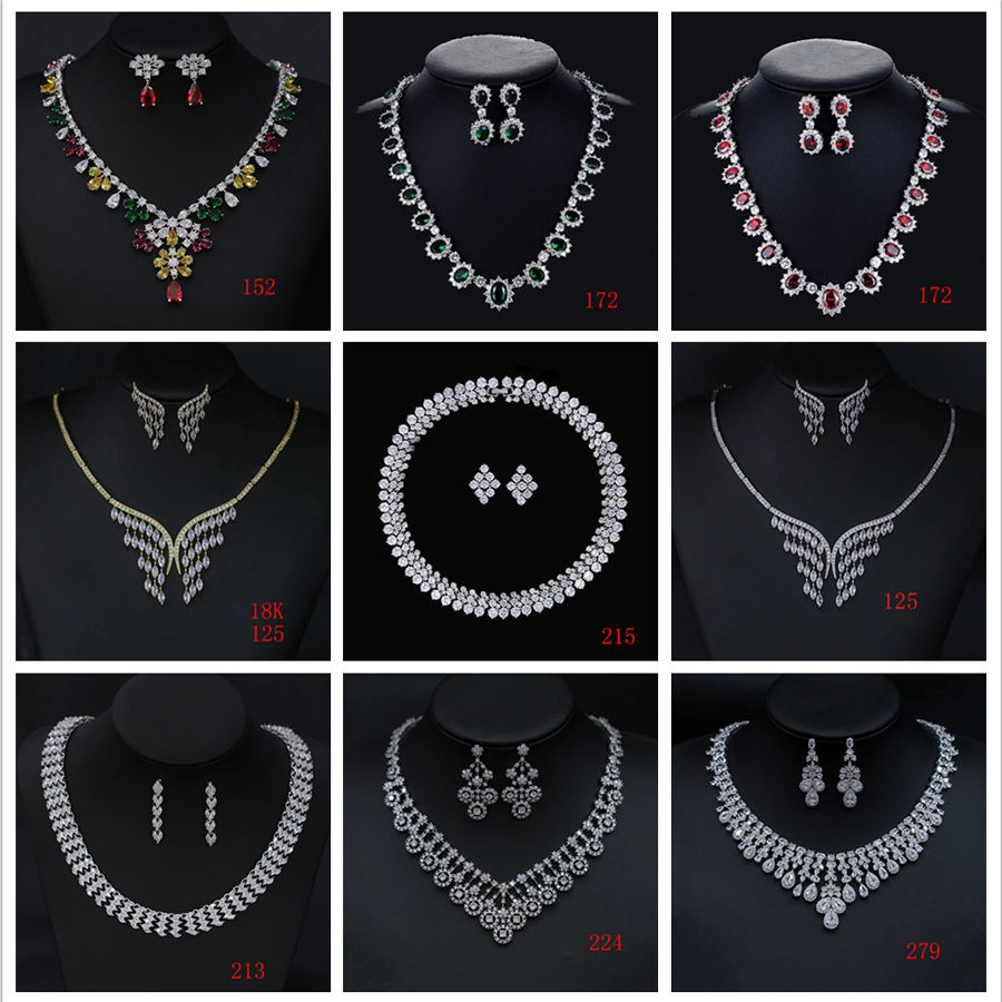 18Kゴールドカラーウェディングジュエリーセット 環境に優しい銅製 花嫁アクセサリー ネックレス＆イヤリング＆リング