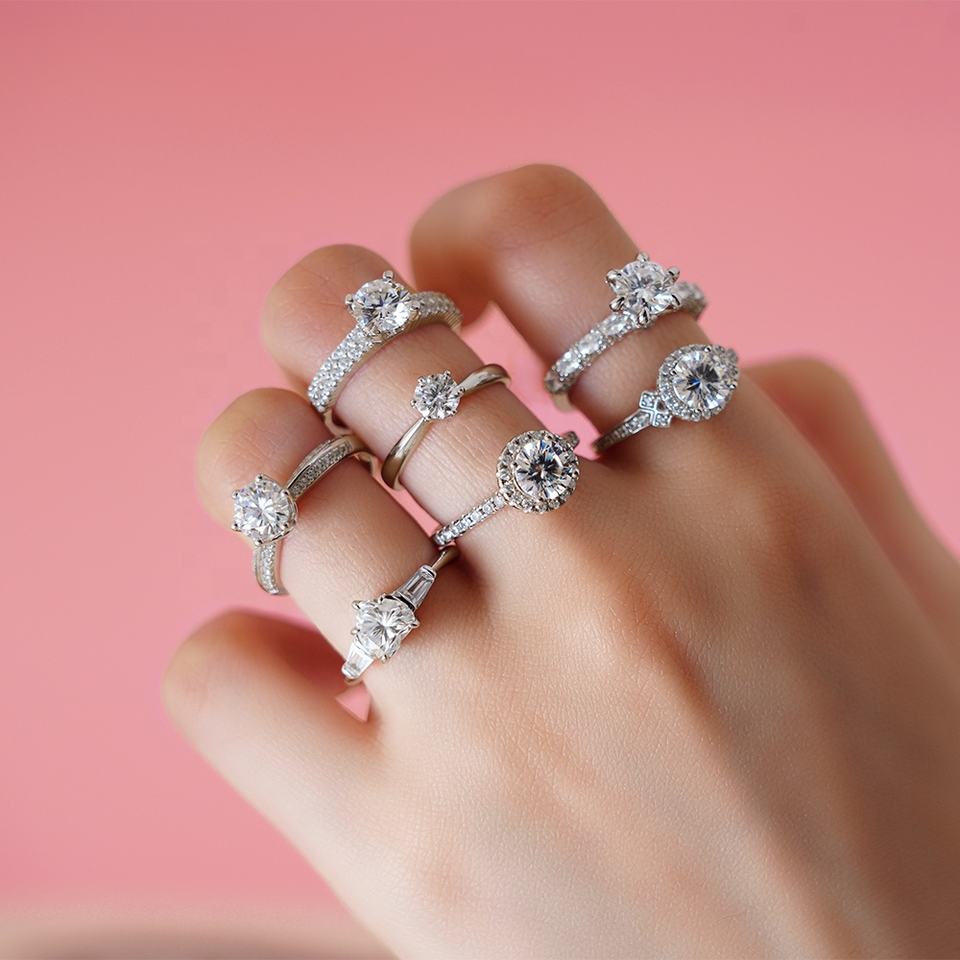 モアサナイトリング 1ct/2ct/3ct/5ct S925シルバー 婚約指輪 ハート＆スター レディース