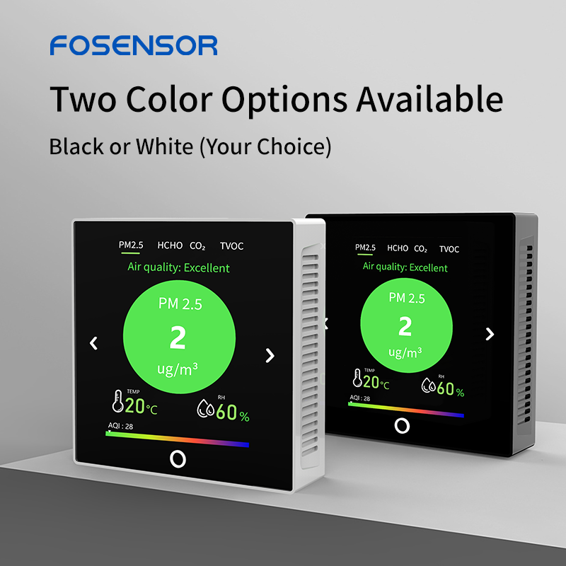 เครื่องวัดคุณภาพอากาศอัจฉริยะ 6-in-1 FS11006DC วัด CO2, PM2.5, HCHO, TVOC, อุณหภูมิและความชื้น พร้อม WiFi/RS485