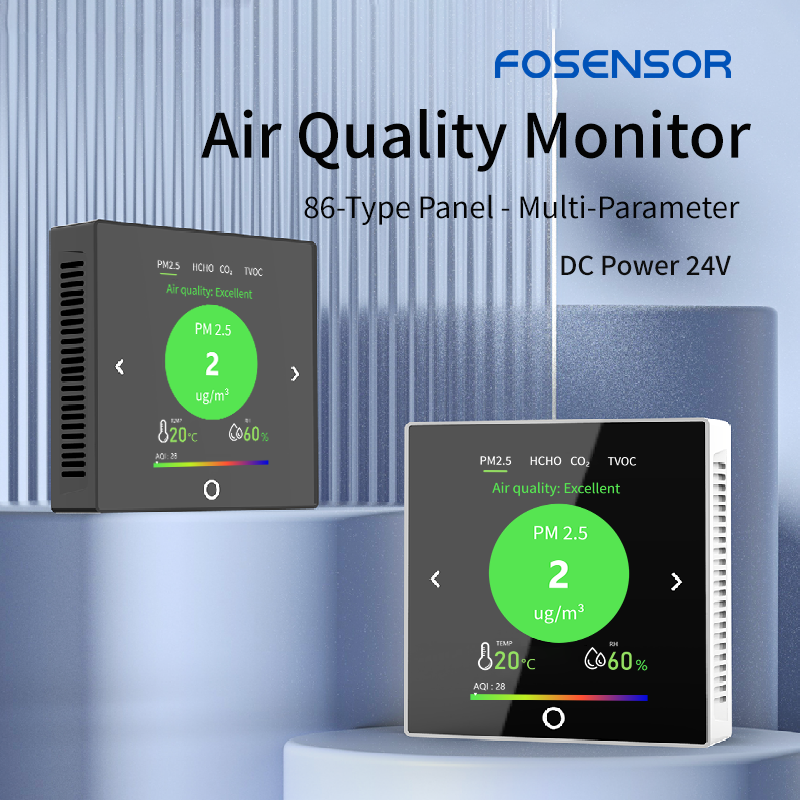 เครื่องวัดคุณภาพอากาศอัจฉริยะ 6-in-1 FS11006DC วัด CO2, PM2.5, HCHO, TVOC, อุณหภูมิและความชื้น พร้อม WiFi/RS485