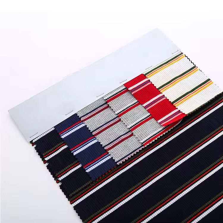 Vải Rib Sọc Kẻ Nhuộm Sợi Polyester Co Giãn Cao Cấp