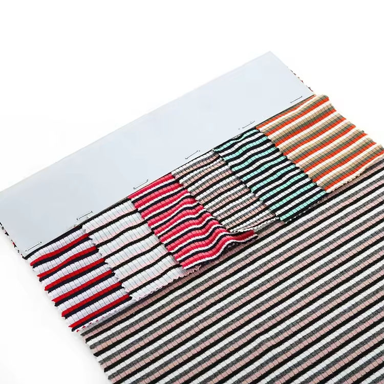 Vải Rib Sọc Kẻ Nhuộm Sợi Polyester Co Giãn Cao Cấp