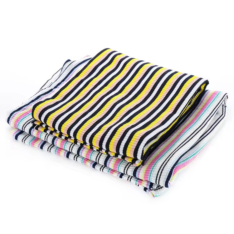Vải Rib Sọc Kẻ Nhuộm Sợi Polyester Co Giãn Cao Cấp