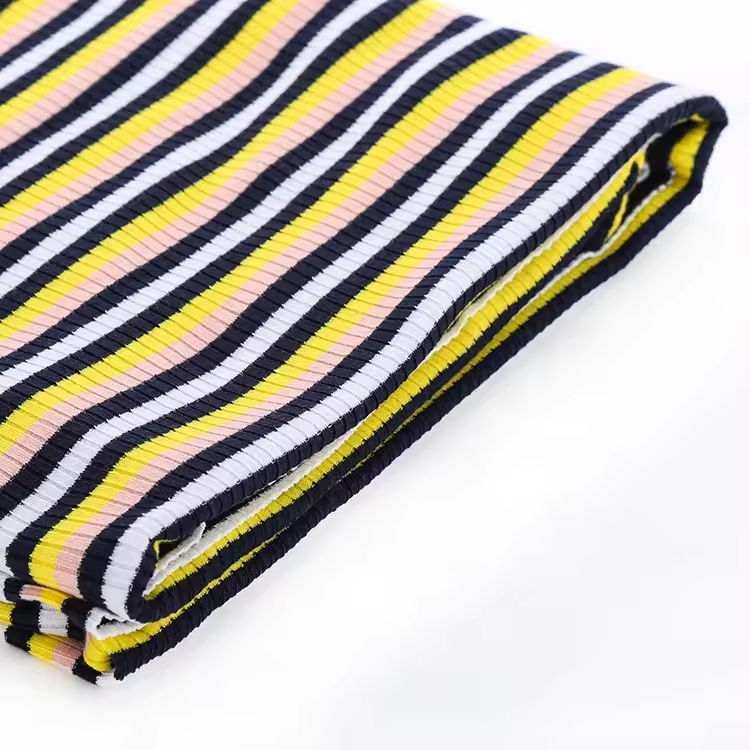 Vải Rib Sọc Kẻ Nhuộm Sợi Polyester Co Giãn Cao Cấp