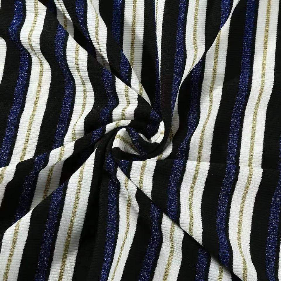 Vải Rib Sọc Nhuộm Sợi Cotton Pha Polyester Rayon Spandex Chất Lượng Cao