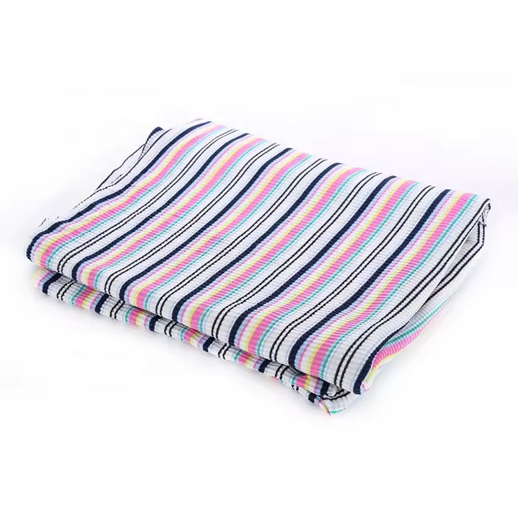 Vải Rib Sọc Kẻ Nhuộm Sợi Polyester Co Giãn Cao Cấp
