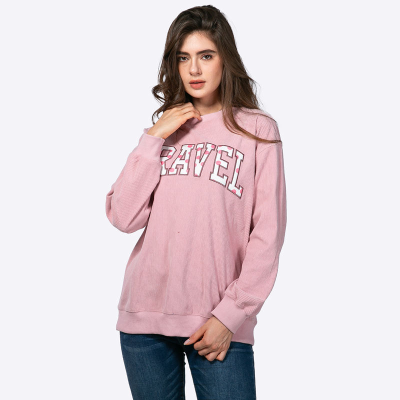 Custom Corduroy Letter Polka Dot Applique Crew Neck Long Sleeve Drop Shoulder Loose Pullover Sweatshirt