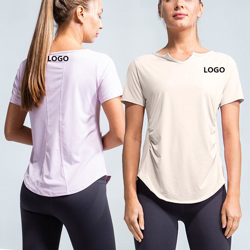 Pambabaeng V-Neck T-Shirt para sa Fitness, Breathable Quick Dry, Wholesale