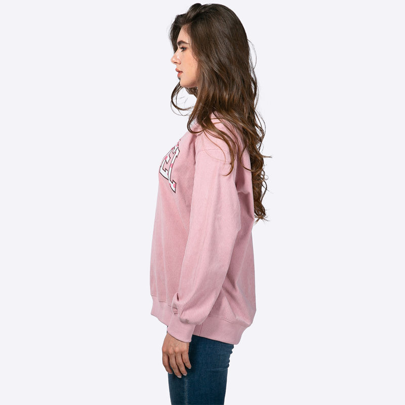Custom Corduroy Letter Polka Dot Applique Crew Neck Long Sleeve Drop Shoulder Loose Pullover Sweatshirt