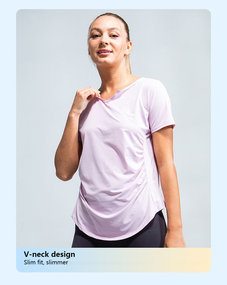 Pambabaeng V-Neck T-Shirt para sa Fitness, Breathable Quick Dry, Wholesale