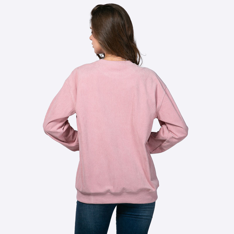 Custom Corduroy Letter Polka Dot Applique Crew Neck Long Sleeve Drop Shoulder Loose Pullover Sweatshirt