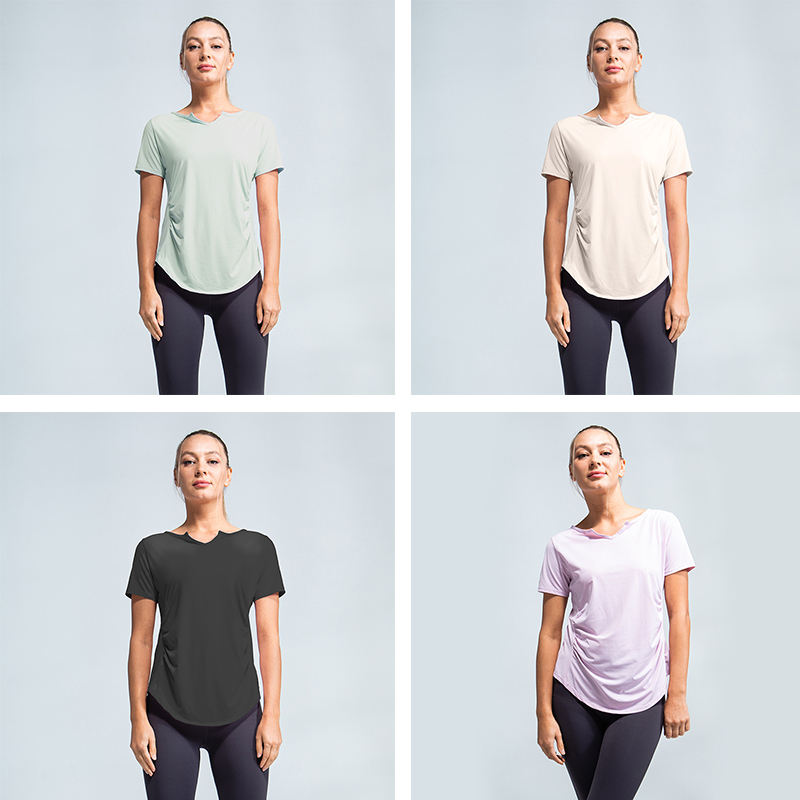 Pambabaeng V-Neck T-Shirt para sa Fitness, Breathable Quick Dry, Wholesale