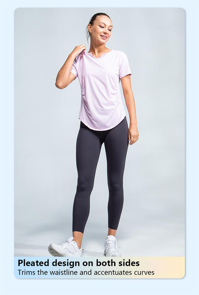 Pambabaeng V-Neck T-Shirt para sa Fitness, Breathable Quick Dry, Wholesale