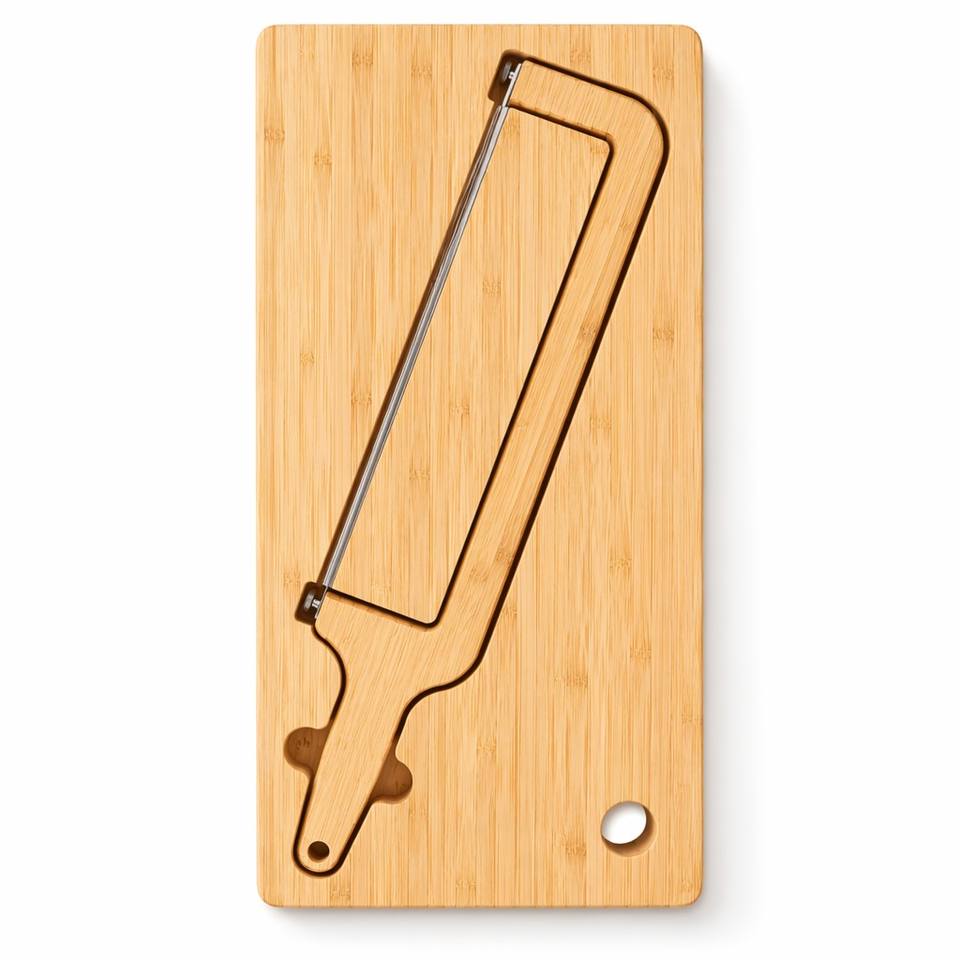 2-in-1 Bamboo Bread at Cheese Cutter na may Stainless Steel Wire at Cutting Board