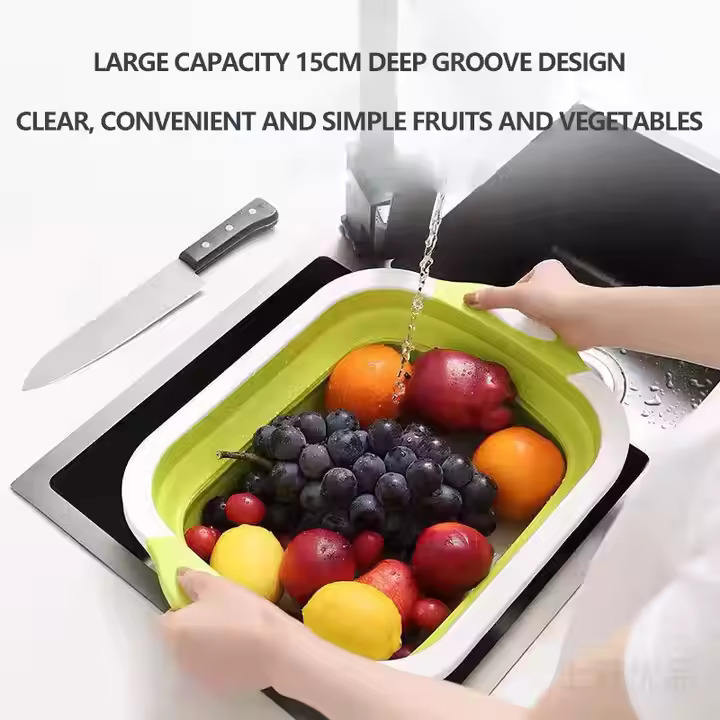 Multifunctional Collapsible Cutting Board at Sink Basin Basket - Eco-Friendly Kitchenware