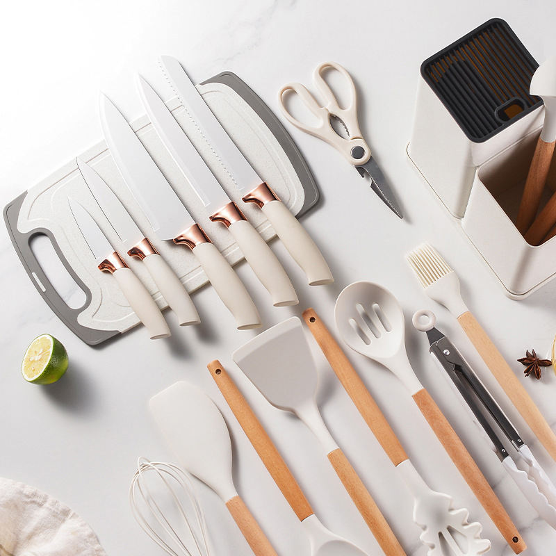 19-Piece Silicone Kitchen Utensil Set na may Wooden Handle – Premium Cookware Tools