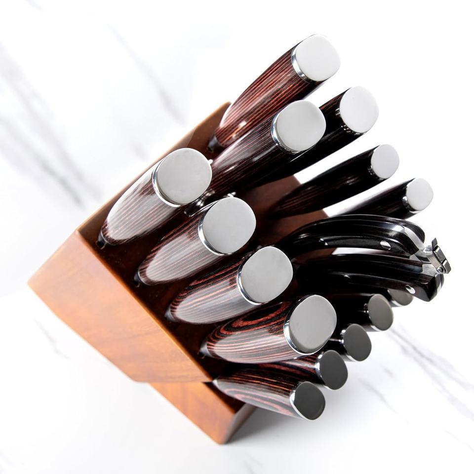 17-Piece Damascus Steel Knife Set na may Acacia Wood Block - Propesyonal na Kusina