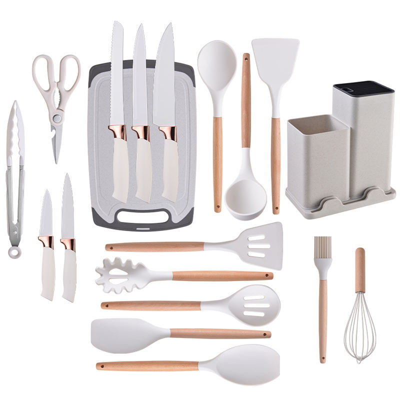 19-Piece Silicone Kitchen Utensil Set na may Wooden Handle – Premium Cookware Tools