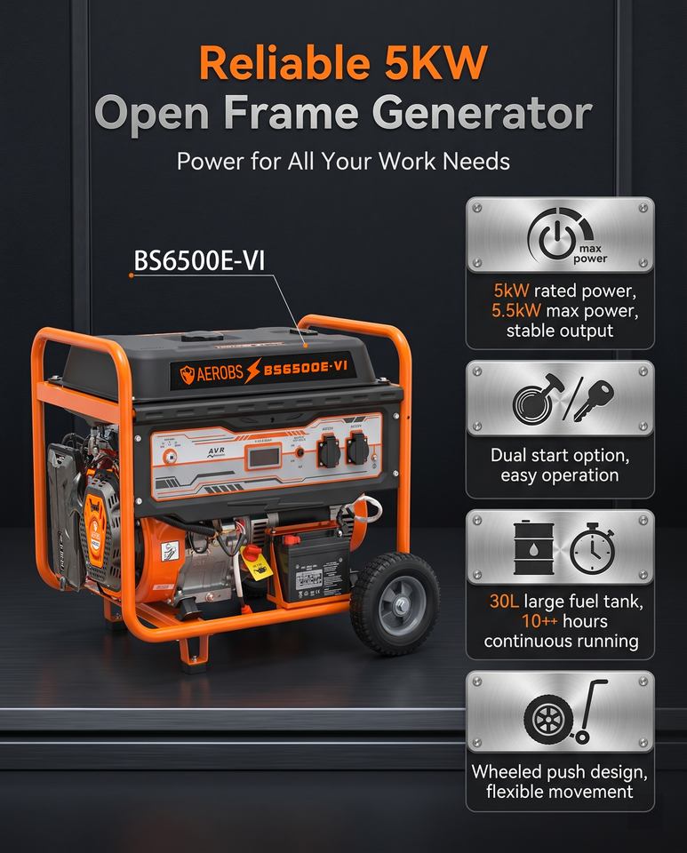 5kW Gasoline Generator Set 420cc 30L Fuel Tank Home Backup