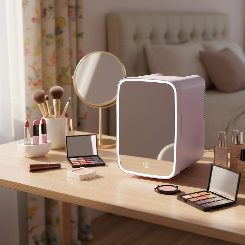 4L Portable Beauty Refrigerator na may Built-in Light para sa Bahay at Kotse