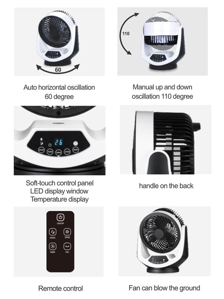 Bagong 7 Inch Touch Screen Fan na may Remote Control, 3 Bilis, Air Circulation Fan