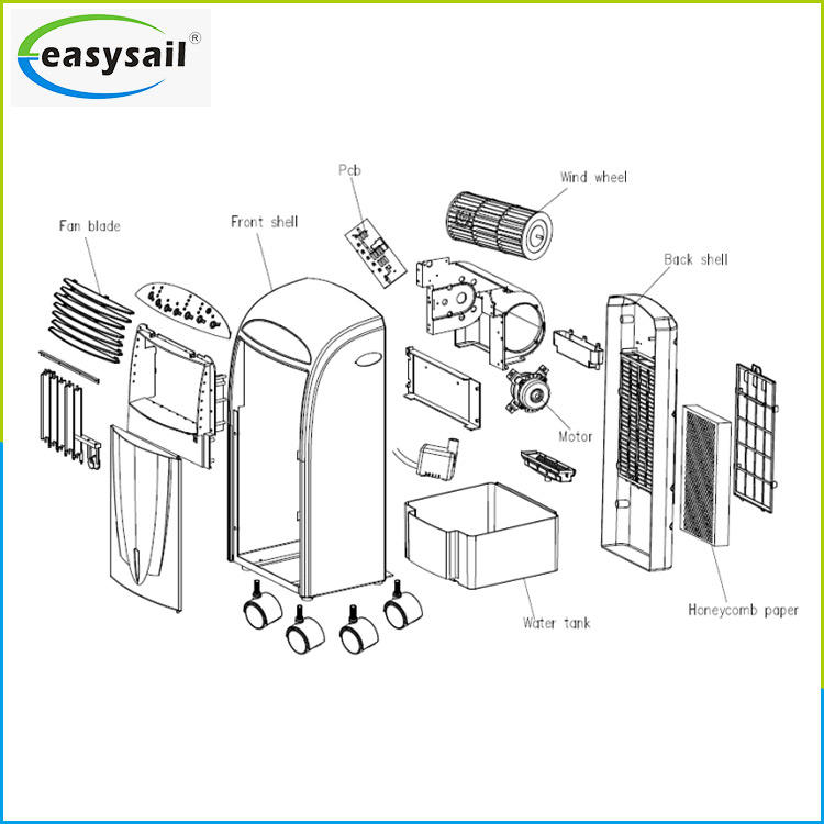 Portable Evaporative Air Cooler Fan 3-Speed na may Remote Control