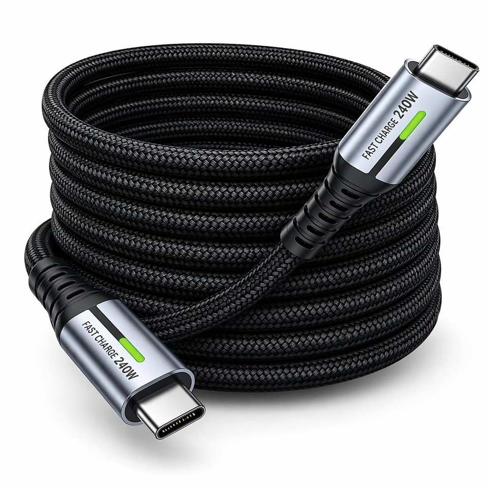 100W PD नायलॉन ब्रेडेड USB C टू C केबल, 480Mbps डेटा ट्रांसफर, फास्ट चार्जिंग