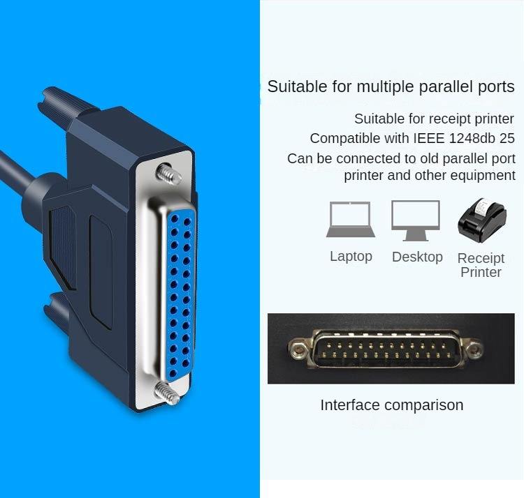USB DB25 सीरियल पोर्ट केबल, टिनड कॉपर कंडक्टर, 1.2 मीटर, इको-फ्रेंडली PVC जैकेट