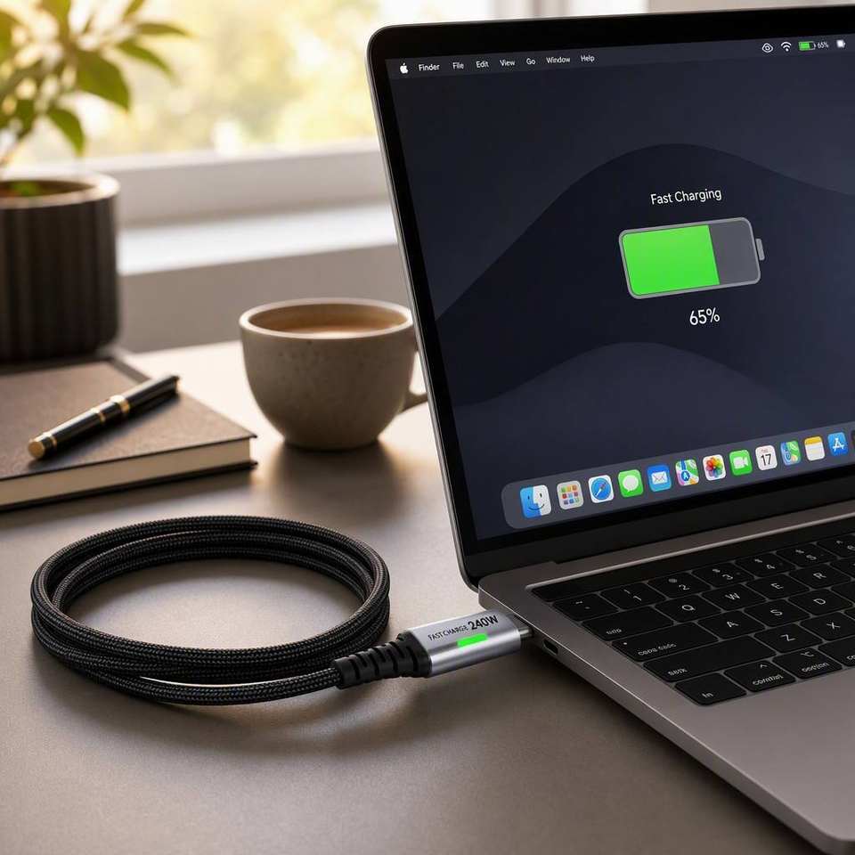 100W PD नायलॉन ब्रेडेड USB C टू C केबल, 480Mbps डेटा ट्रांसफर, फास्ट चार्जिंग